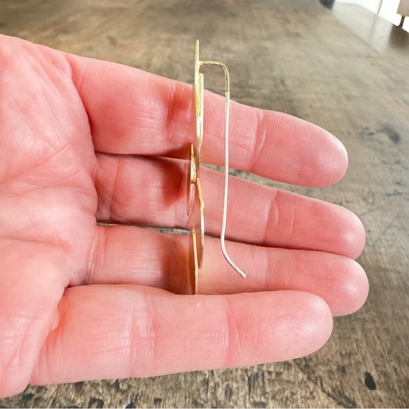 Matte Gold Earrings 2-1/4” Drop Leaf Design - Picture 4 of 5